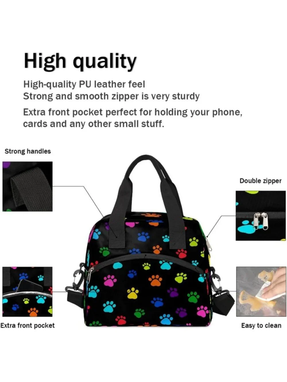 Colorful Paw Print Insulated Lunch Bag | Waterproof Cooler Handbag with